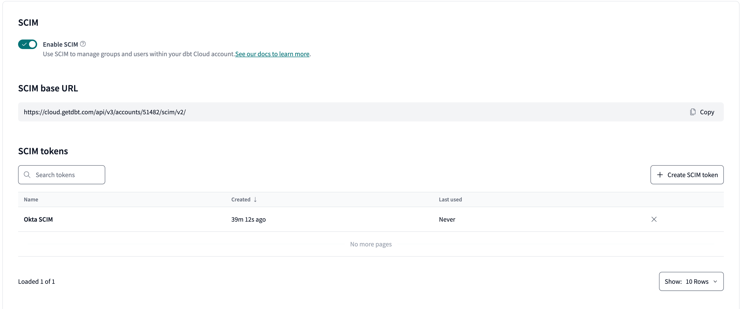 SCIM enabled in the Okta configuration settings.