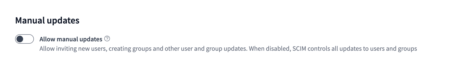 Enabling manual updates in SCIM settings.