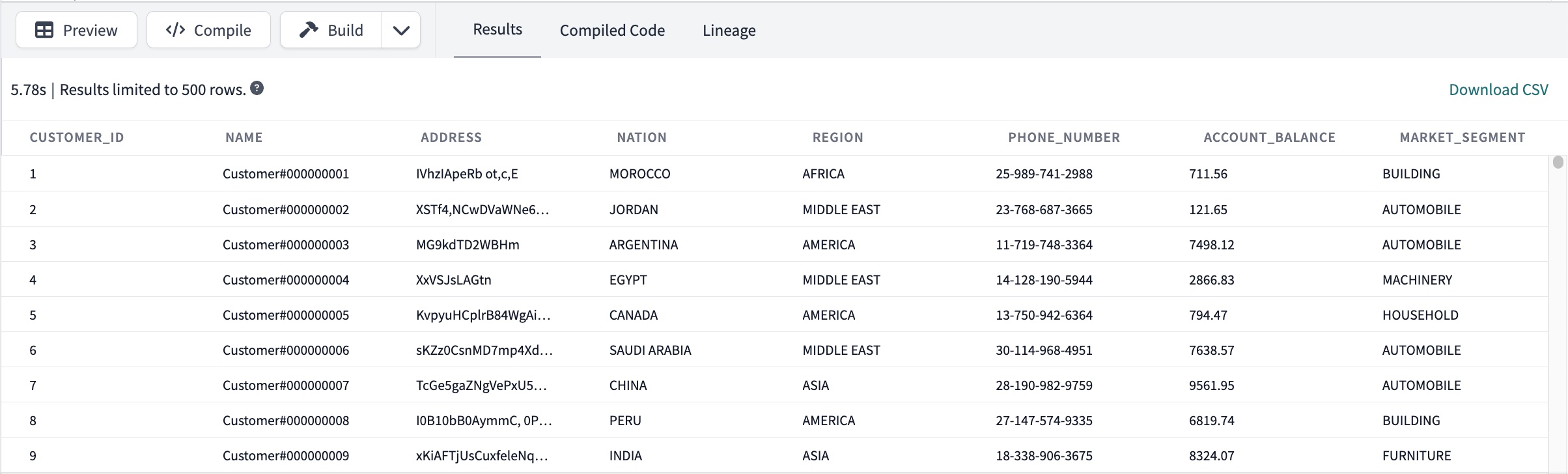 Preview results show up in the Results console tab
