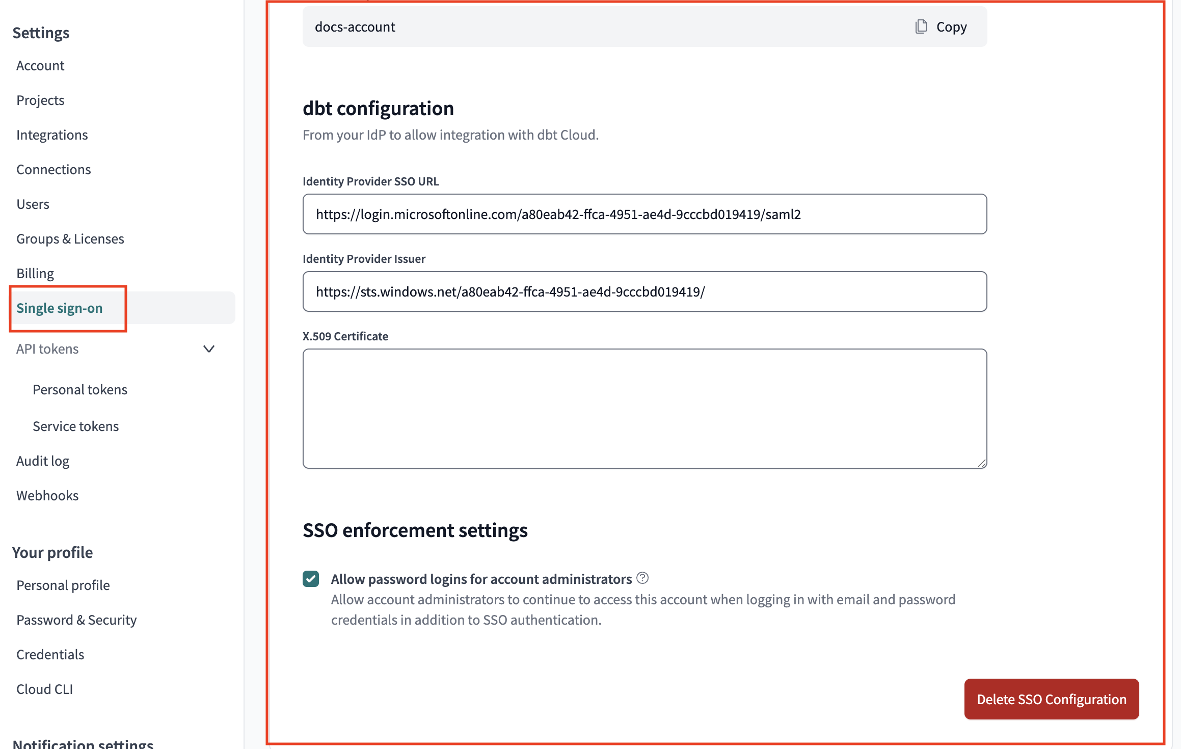 Configuring the application in dbt Cloud