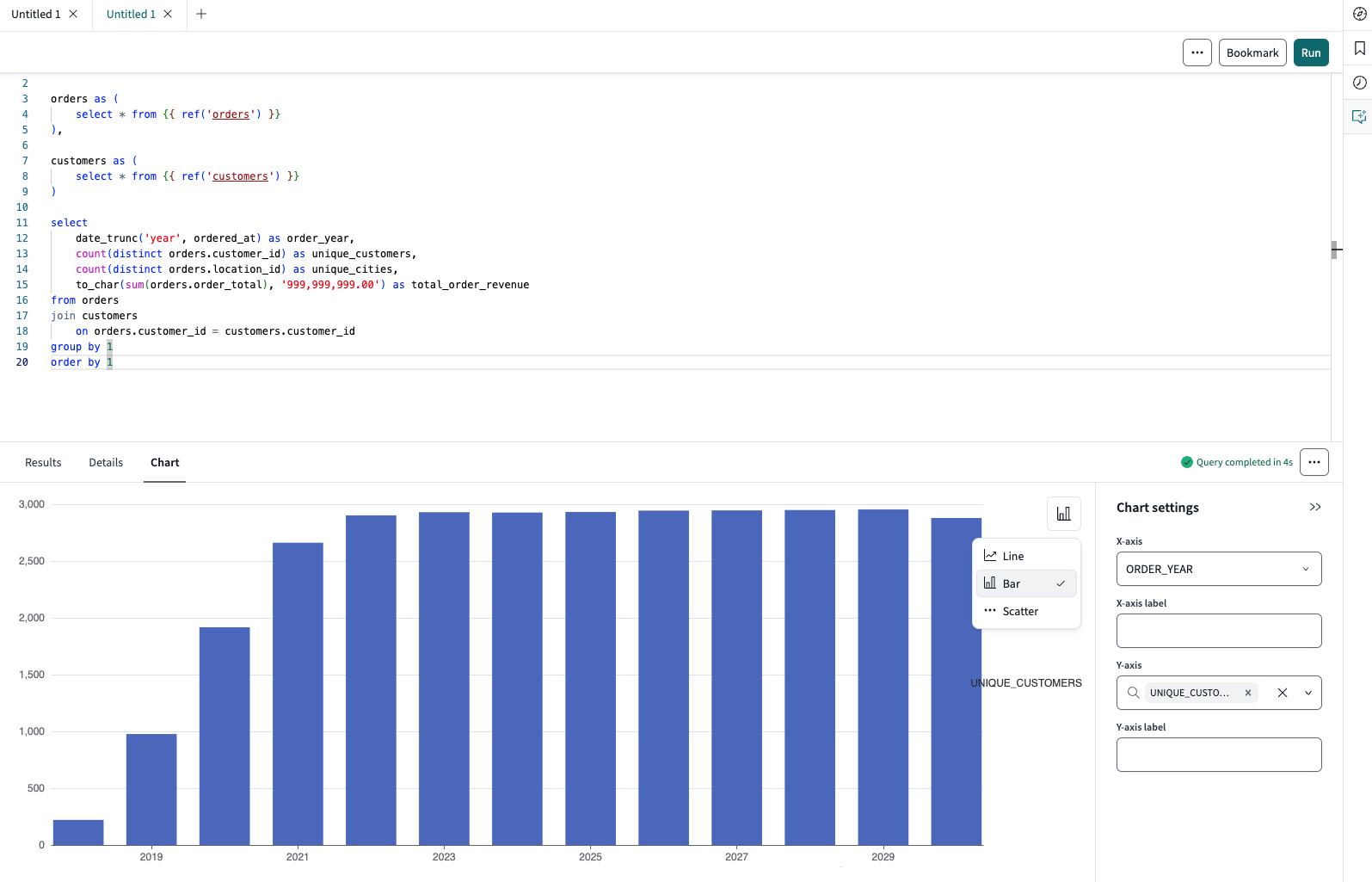 dbt Insights Chart tab dbt Insights Chart tab